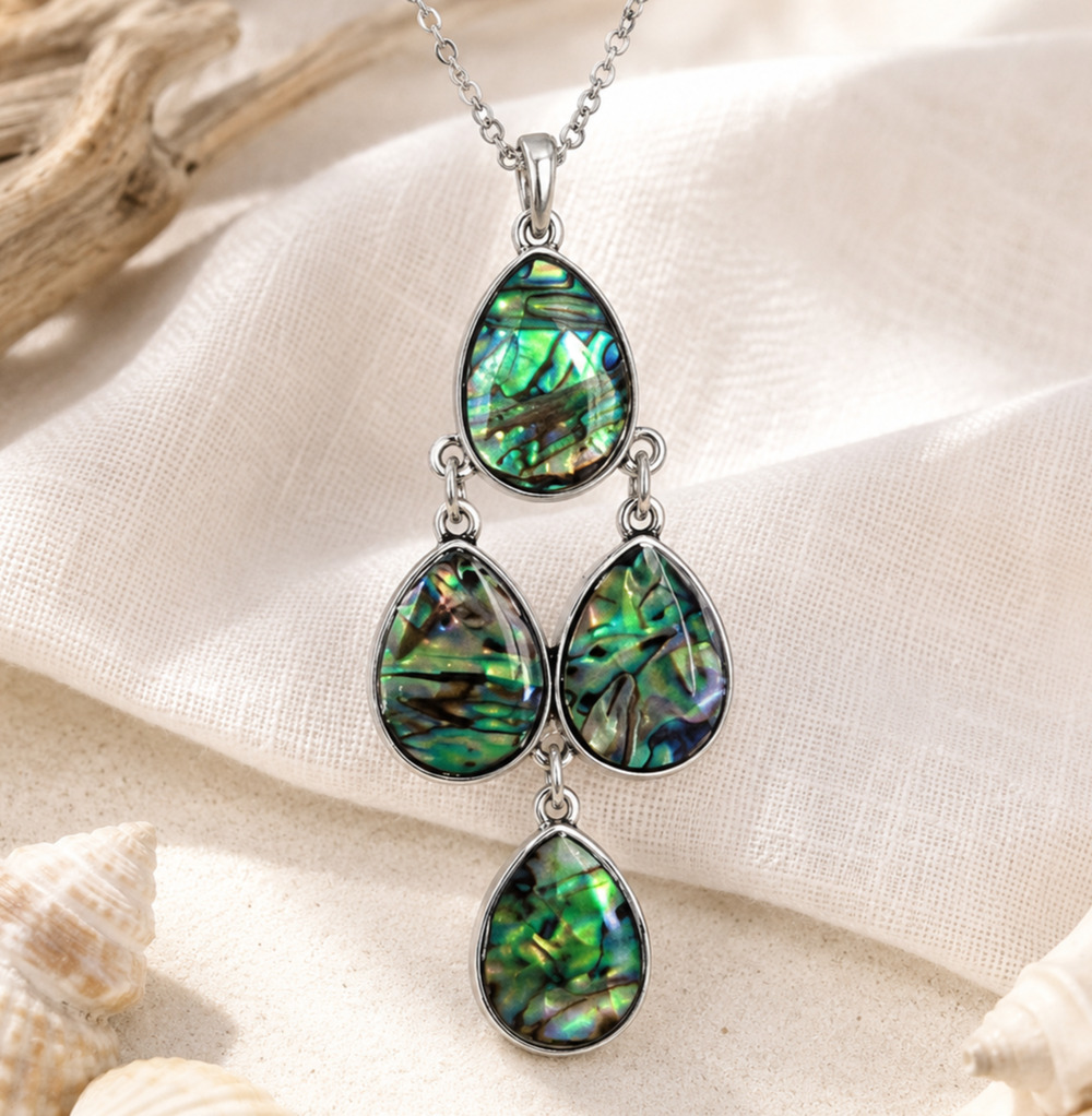 Abalone Shell Teardrop Pendant Necklace Iridescent Coastal Chic Mermaidcore Boho